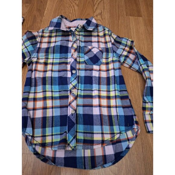 Cat & Jack Boys Blue Pink Flannel Button Up Long Sleeve Shirt Small Size 6/6X - Picture 3 of 9